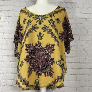 Living Doll Cold Shoulder Bar Back Light Weight Paisley Boho Tunic Blouse Top 1X